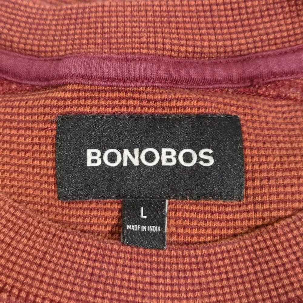 Bonobos Waffle Knit Mens Large Crew Orange Long Sleeve Grunge Streetwear Skate - Picture 3 of 12